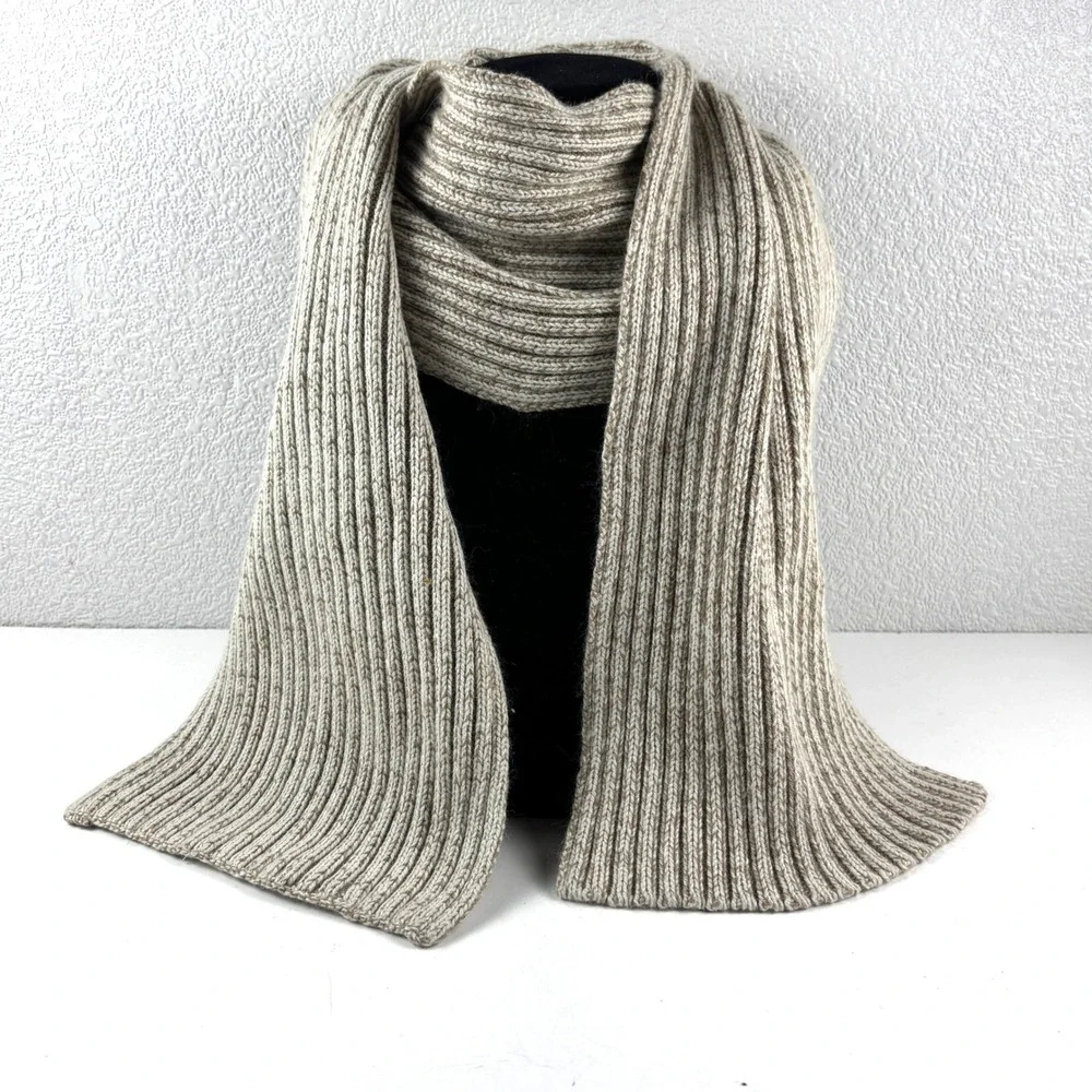 Christopher & Banks Scarf Womens OS Tan Silk Angora Ribbed Knit Winter